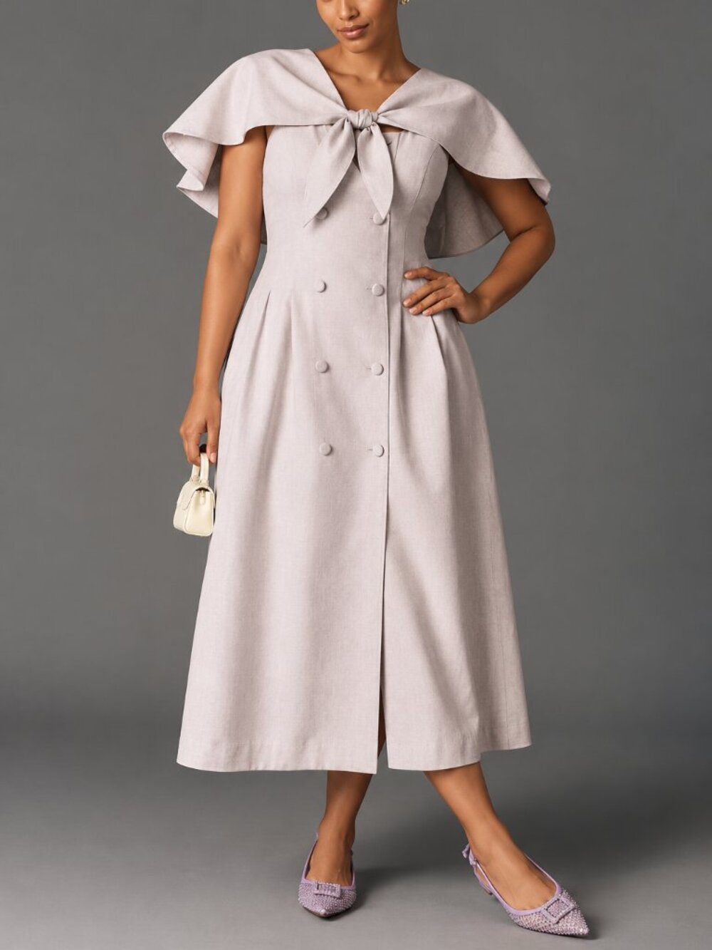 NWT Lovaan Jolene Lilac Removable Cape Midi Dress Size 8 $525